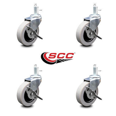 Service Caster 3 Inch Thermoplastic Wheel 1/2 Threaded Stem Caster Set with Brakes SCC, 4PK SCC-TS05S310-TPRS-SLB-121315-4